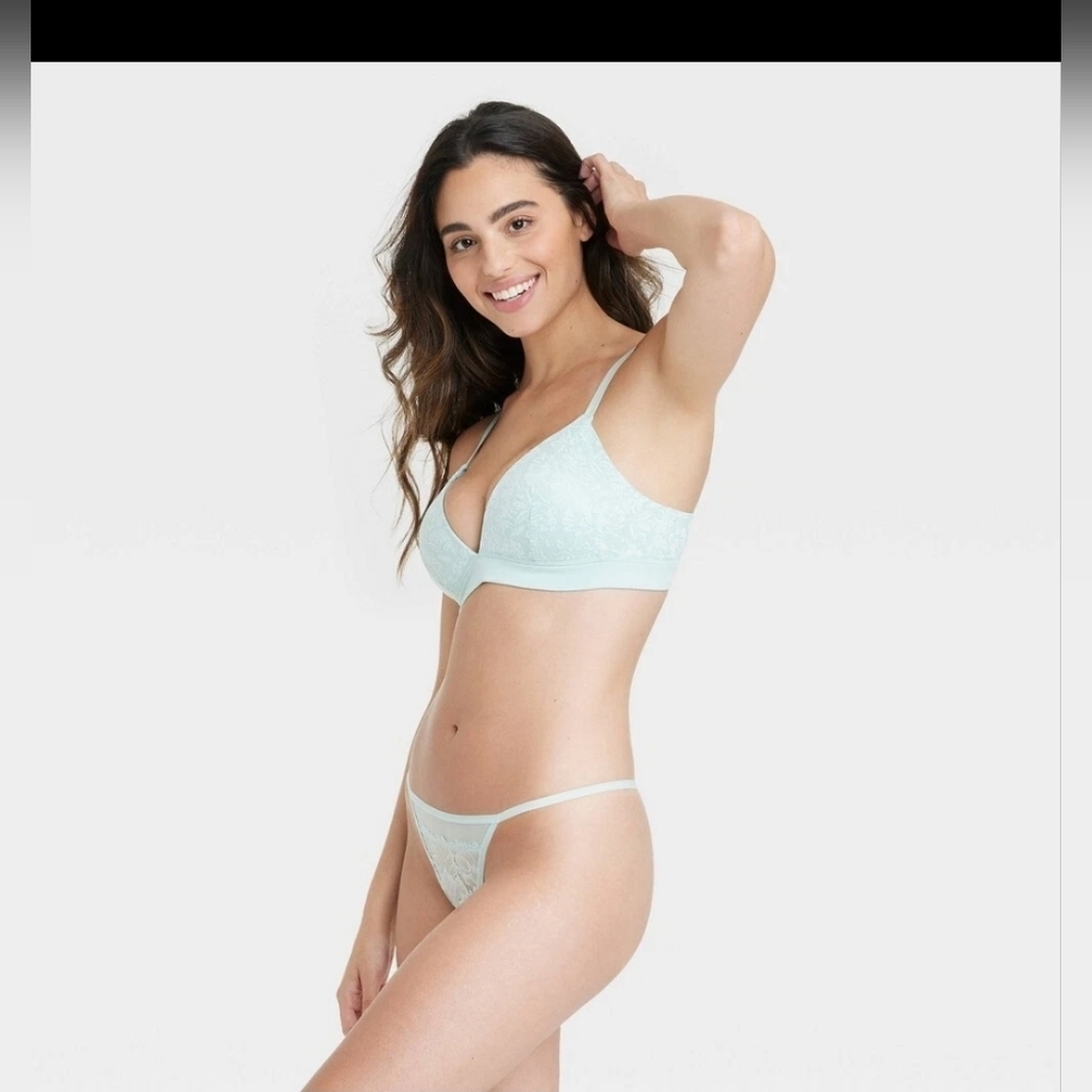 NWT Women's Lace and Mesh String Thong - Auden™ Green XS Set of 8